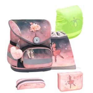 Belmil Schulranzen Compact Schulranzen Set 5-teilig mit Brustgurt Ballerina Black Pink